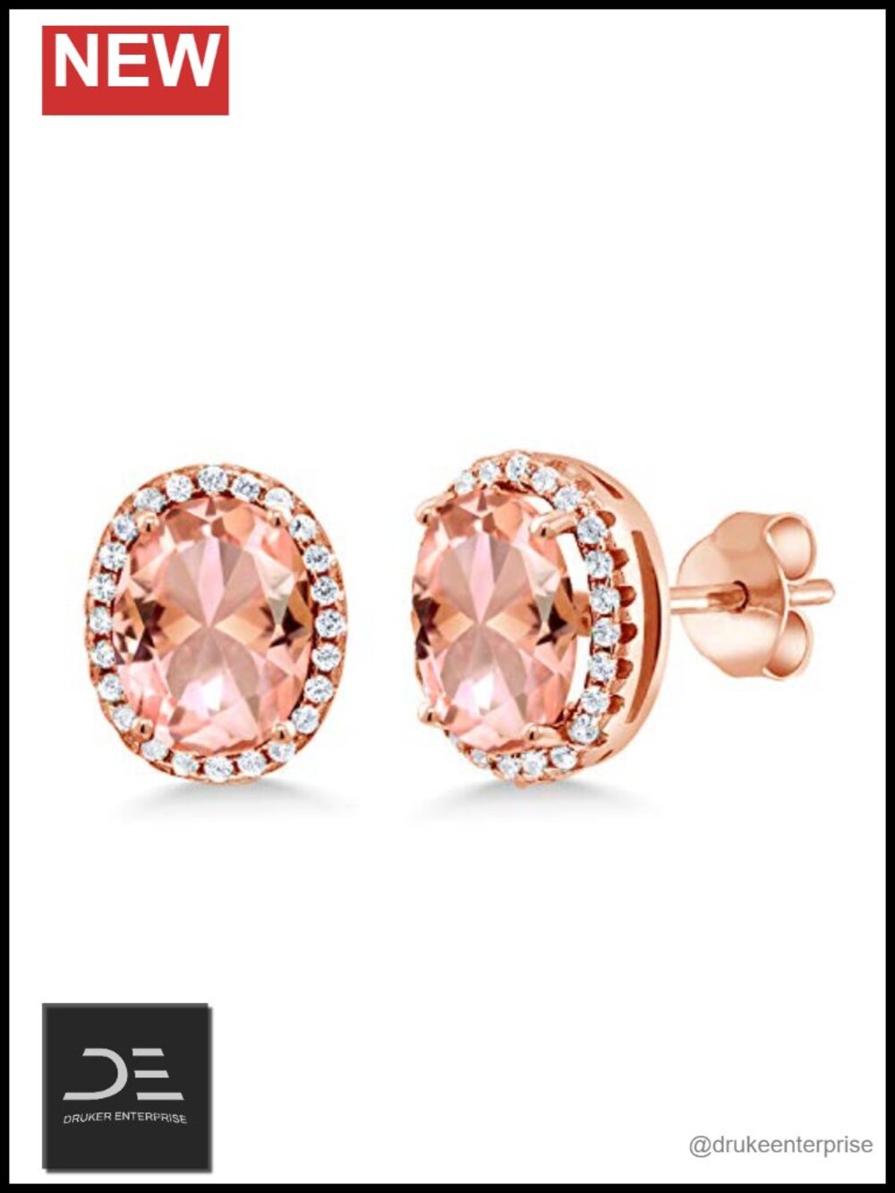 Oval Cut Halo Earrings 18K Rose Gold Plated Sterling Silver Drop Dangle